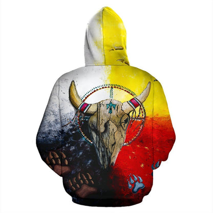 Native America Bison Skull Pullover Hoodie PL114-Apparel-PL8386-Hoodie-S-Vibe Cosy™