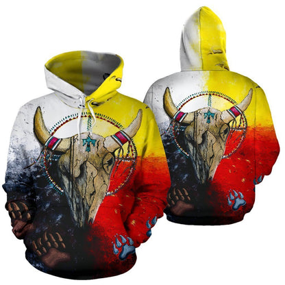 Native America Bison Skull Pullover Hoodie PL114-Apparel-PL8386-Hoodie-S-Vibe Cosy™