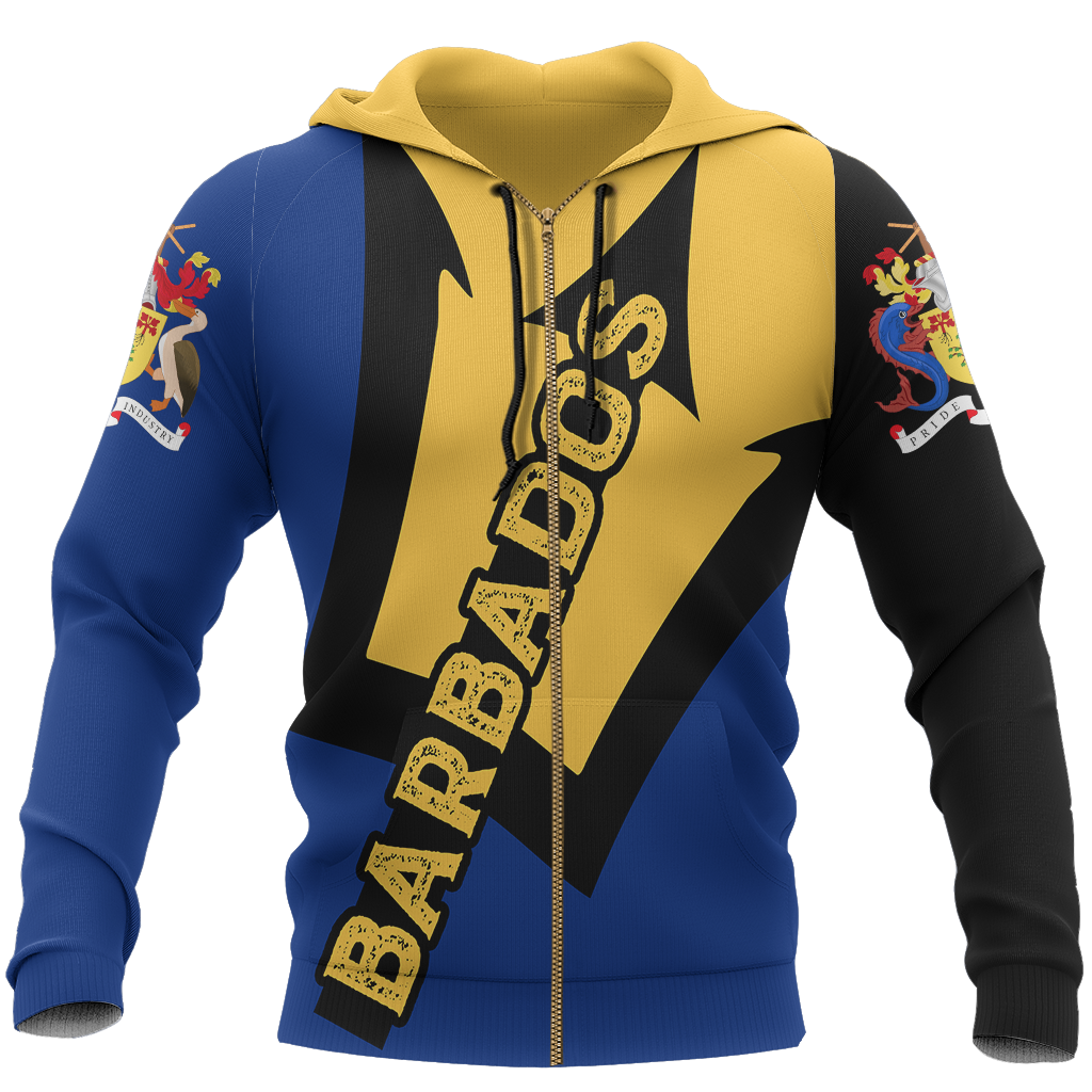 Barbados Trident Zip Hoodie-Apparel-PL8386-Zipped Hoodie-S-Vibe Cosy™