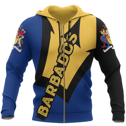Barbados Trident Zip Hoodie-Apparel-PL8386-Zipped Hoodie-S-Vibe Cosy™