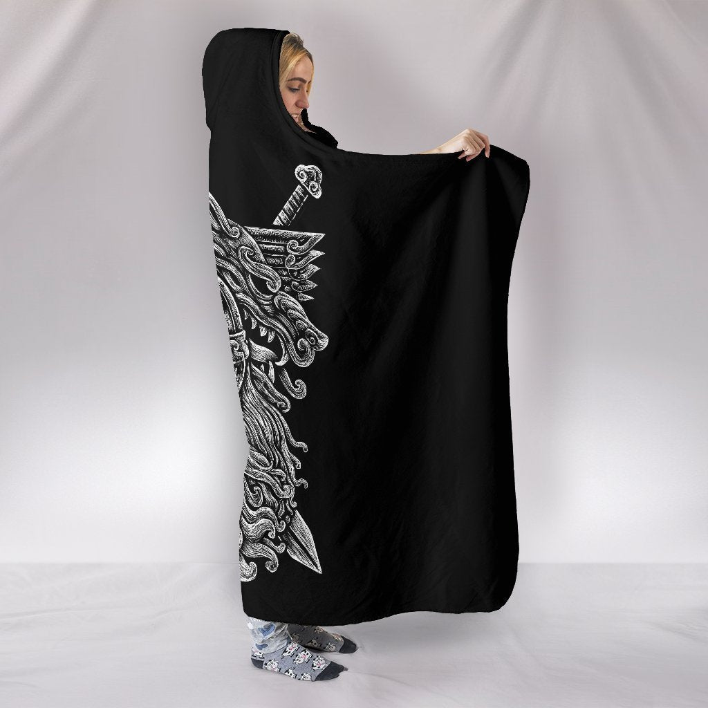 Viking Hooded Blanket Norse God Odin Wolfs Swords PL082-HOODED BLANKETS (P)-PL8386-Hooded Blanket - .-Youth 60"x45"-Vibe Cosy™