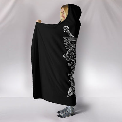 Viking Hooded Blanket Norse God Odin Wolfs Swords PL082-HOODED BLANKETS (P)-PL8386-Hooded Blanket - .-Youth 60"x45"-Vibe Cosy™