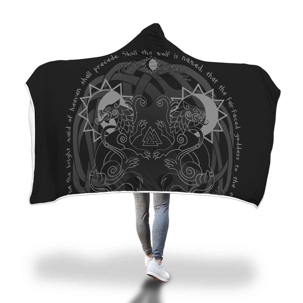 Viking Hooded Blanket - Viking Hati And Skoll Hooded Blanket PL086-HOODED BLANKETS (P)-PL8386-Hooded Blanket - .-Youth 60"x45"-Vibe Cosy™