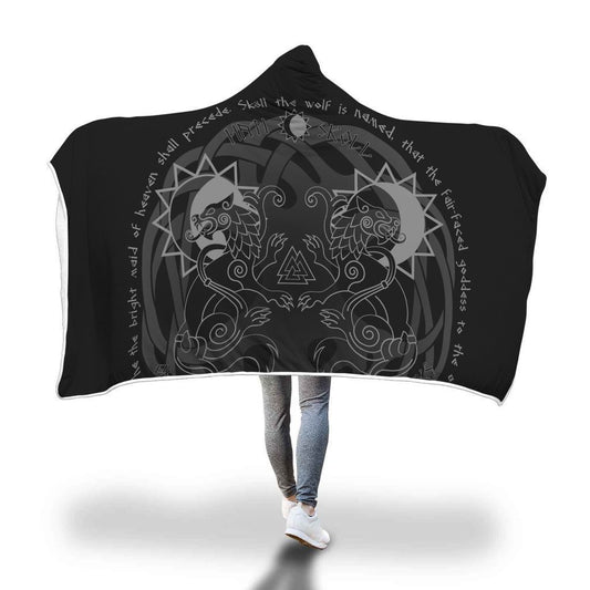 Viking Hooded Blanket - Viking Hati And Skoll Hooded Blanket PL086-HOODED BLANKETS (P)-PL8386-Hooded Blanket - .-Youth 60"x45"-Vibe Cosy™