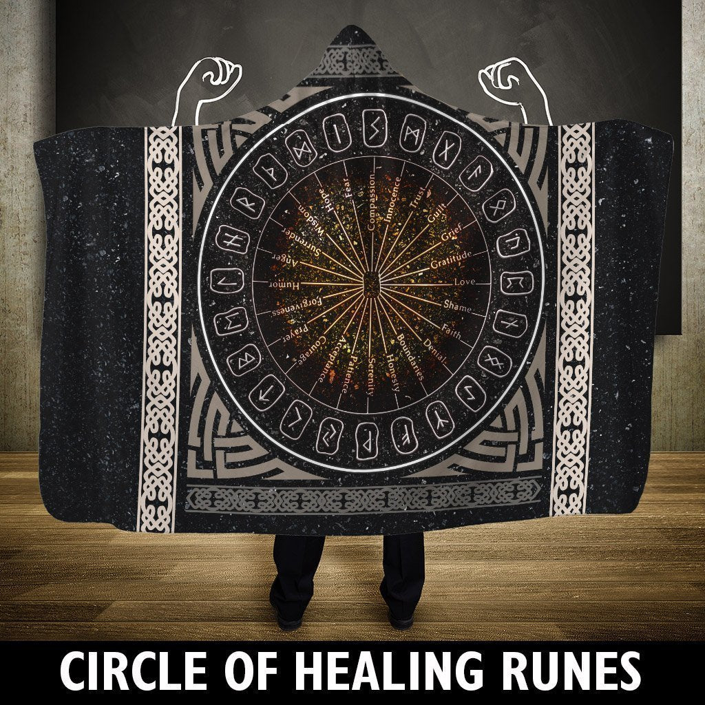 Viking Hooded Blanket - A Circle Of Healing Runes PL087-HOODED BLANKETS (P)-PL8386-Hooded Blanket - .-Youth 60"x45"-Vibe Cosy™