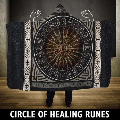 Viking Hooded Blanket - A Circle Of Healing Runes PL087-HOODED BLANKETS (P)-PL8386-Hooded Blanket - .-Youth 60"x45"-Vibe Cosy™
