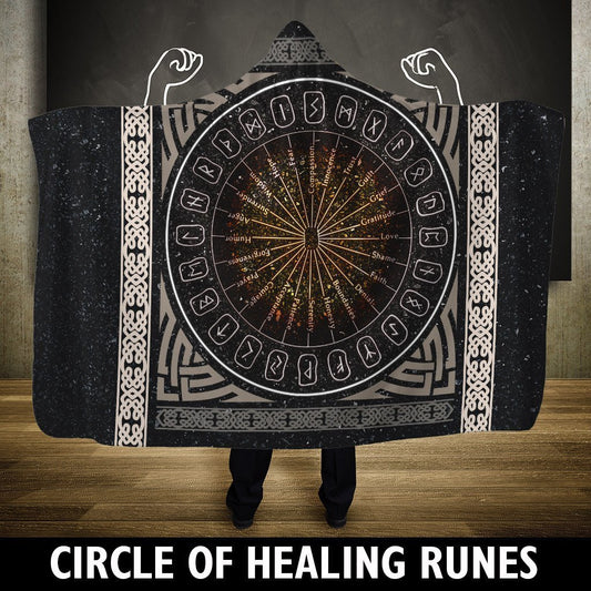 Viking Hooded Blanket - A Circle Of Healing Runes PL087-HOODED BLANKETS (P)-PL8386-Hooded Blanket - .-Youth 60"x45"-Vibe Cosy™