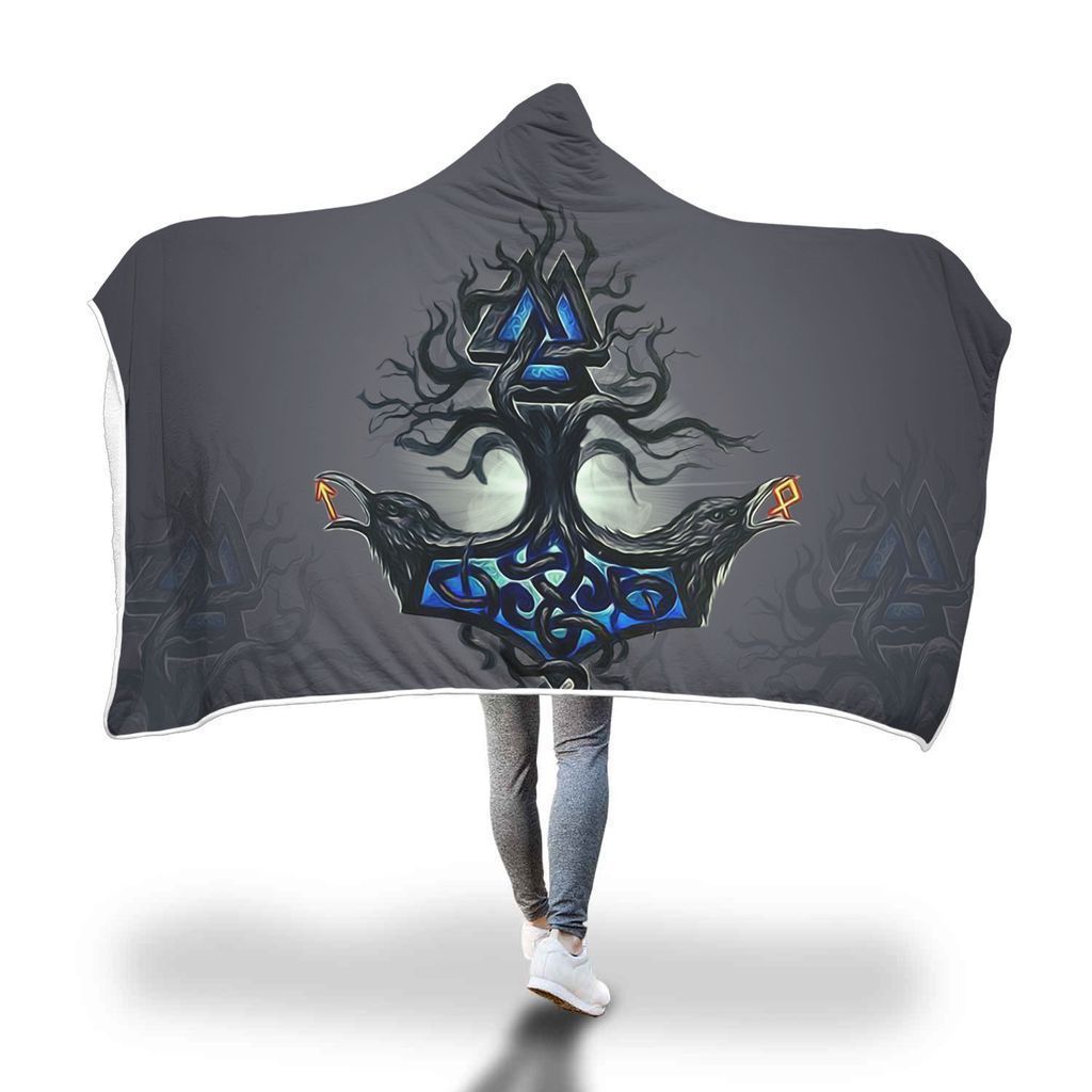 Viking Hooded Blanket - Viking Raven Hooded Blanket PL090-HOODED BLANKETS (P)-PL8386-Hooded Blanket - .-Youth 60"x45"-Vibe Cosy™