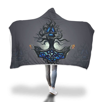 Viking Hooded Blanket - Viking Raven Hooded Blanket PL090-HOODED BLANKETS (P)-PL8386-Hooded Blanket - .-Youth 60"x45"-Vibe Cosy™