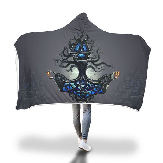 Viking Hooded Blanket - Viking Raven Hooded Blanket PL090-HOODED BLANKETS (P)-PL8386-Hooded Blanket - .-Youth 60"x45"-Vibe Cosy™