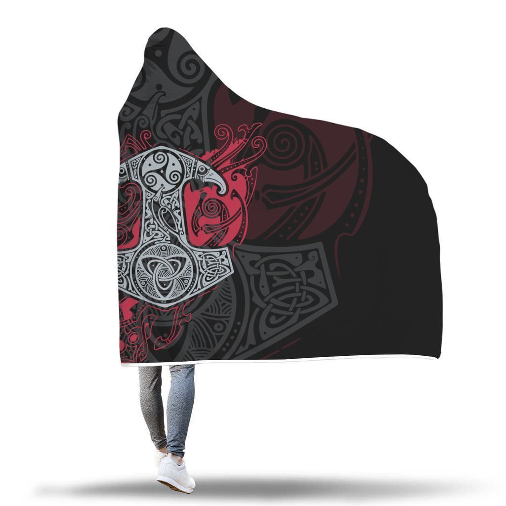 Viking Hooded Blanket - Viking Hammer Hooded Blanket 2 PL091-HOODED BLANKETS (P)-PL8386-Hooded Blanket - .-Youth 60"x45"-Vibe Cosy™