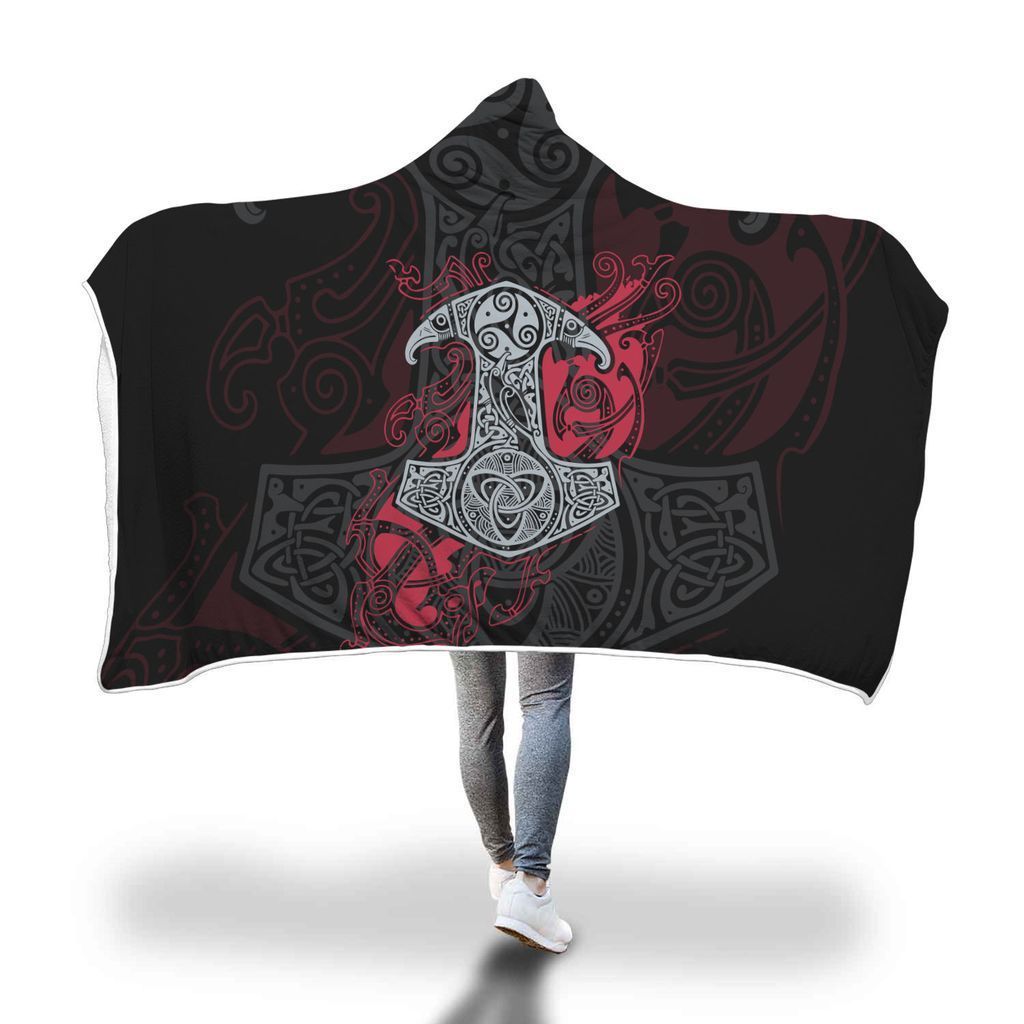 Viking Hooded Blanket - Viking Hammer Hooded Blanket 2 PL091-HOODED BLANKETS (P)-PL8386-Hooded Blanket - .-Youth 60"x45"-Vibe Cosy™