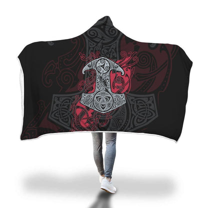 Viking Hooded Blanket - Viking Hammer Hooded Blanket 2 PL091-HOODED BLANKETS (P)-PL8386-Hooded Blanket - .-Youth 60"x45"-Vibe Cosy™