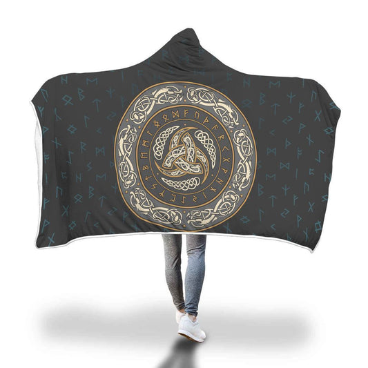 Viking Hooded Blanket - Viking Symbol Hooded Blanket PL094-HOODED BLANKETS (P)-PL8386-Hooded Blanket - .-Youth 60"x45"-Vibe Cosy™