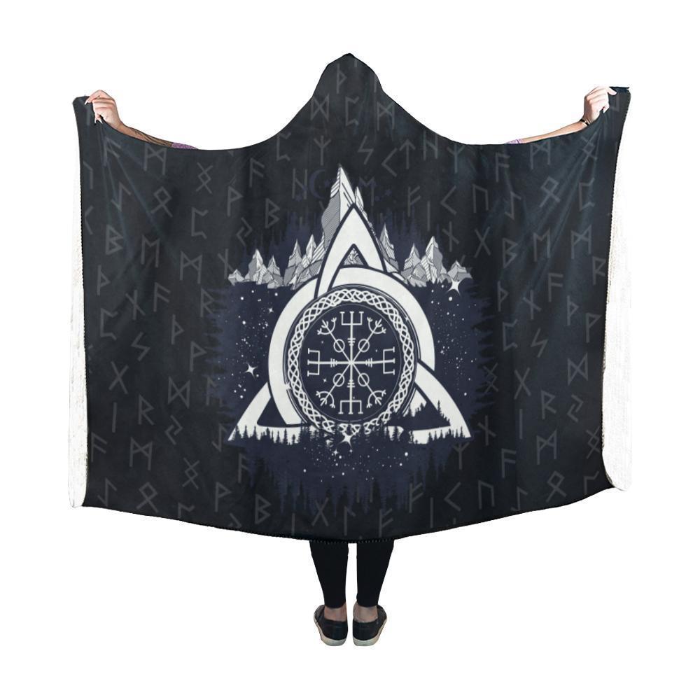 Vegvisir - The Magic Navigation Compass of Vikings In The Moutains Hooded Blanket PL103-HOODED BLANKETS (P)-PL8386-Hooded Blanket - .-Youth 60"x45"-Vibe Cosy™