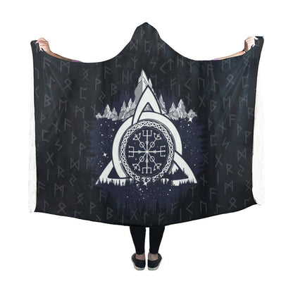 Vegvisir - The Magic Navigation Compass of Vikings In The Moutains Hooded Blanket PL103-HOODED BLANKETS (P)-PL8386-Hooded Blanket - .-Youth 60"x45"-Vibe Cosy™