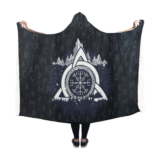 Vegvisir - The Magic Navigation Compass of Vikings In The Moutains Hooded Blanket PL103-HOODED BLANKETS (P)-PL8386-Hooded Blanket - .-Youth 60"x45"-Vibe Cosy™