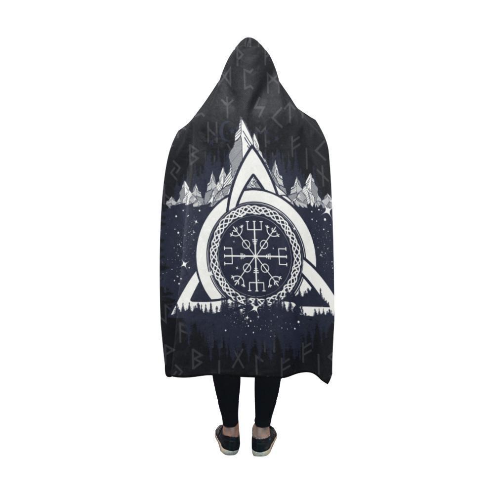 Vegvisir - The Magic Navigation Compass of Vikings In The Moutains Hooded Blanket PL103-HOODED BLANKETS (P)-PL8386-Hooded Blanket - .-Youth 60"x45"-Vibe Cosy™