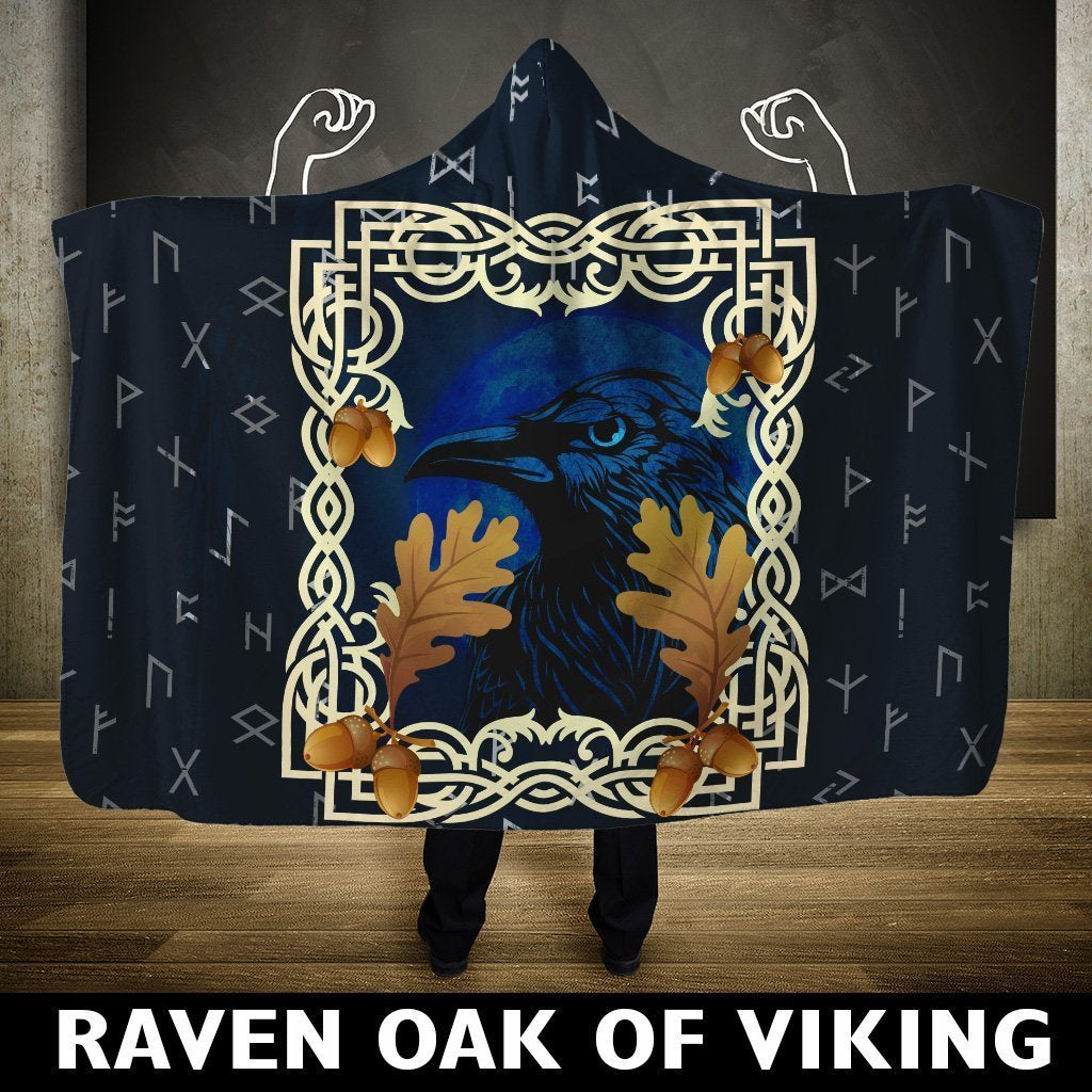 Viking Hooded Blanket - Raven Oak Leaves and Acorns PL104-HOODED BLANKETS (P)-PL8386-Hooded Blanket - .-Youth 60"x45"-Vibe Cosy™