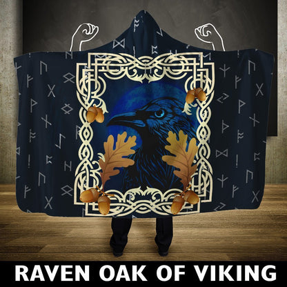 Viking Hooded Blanket - Raven Oak Leaves and Acorns PL104-HOODED BLANKETS (P)-PL8386-Hooded Blanket - .-Youth 60"x45"-Vibe Cosy™