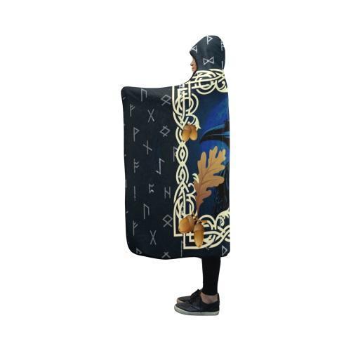 Viking Hooded Blanket - Raven Oak Leaves and Acorns PL104-HOODED BLANKETS (P)-PL8386-Hooded Blanket - .-Youth 60"x45"-Vibe Cosy™
