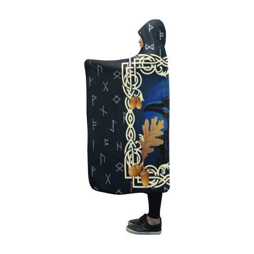 Viking Hooded Blanket - Raven Oak Leaves and Acorns PL104-HOODED BLANKETS (P)-PL8386-Hooded Blanket - .-Youth 60"x45"-Vibe Cosy™