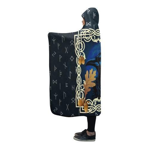 Viking Hooded Blanket - Raven Oak Leaves and Acorns PL104-HOODED BLANKETS (P)-PL8386-Hooded Blanket - .-Youth 60"x45"-Vibe Cosy™
