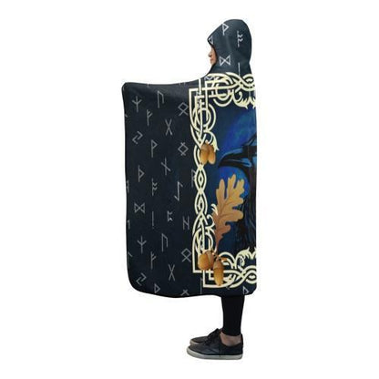 Viking Hooded Blanket - Raven Oak Leaves and Acorns PL104-HOODED BLANKETS (P)-PL8386-Hooded Blanket - .-Youth 60"x45"-Vibe Cosy™