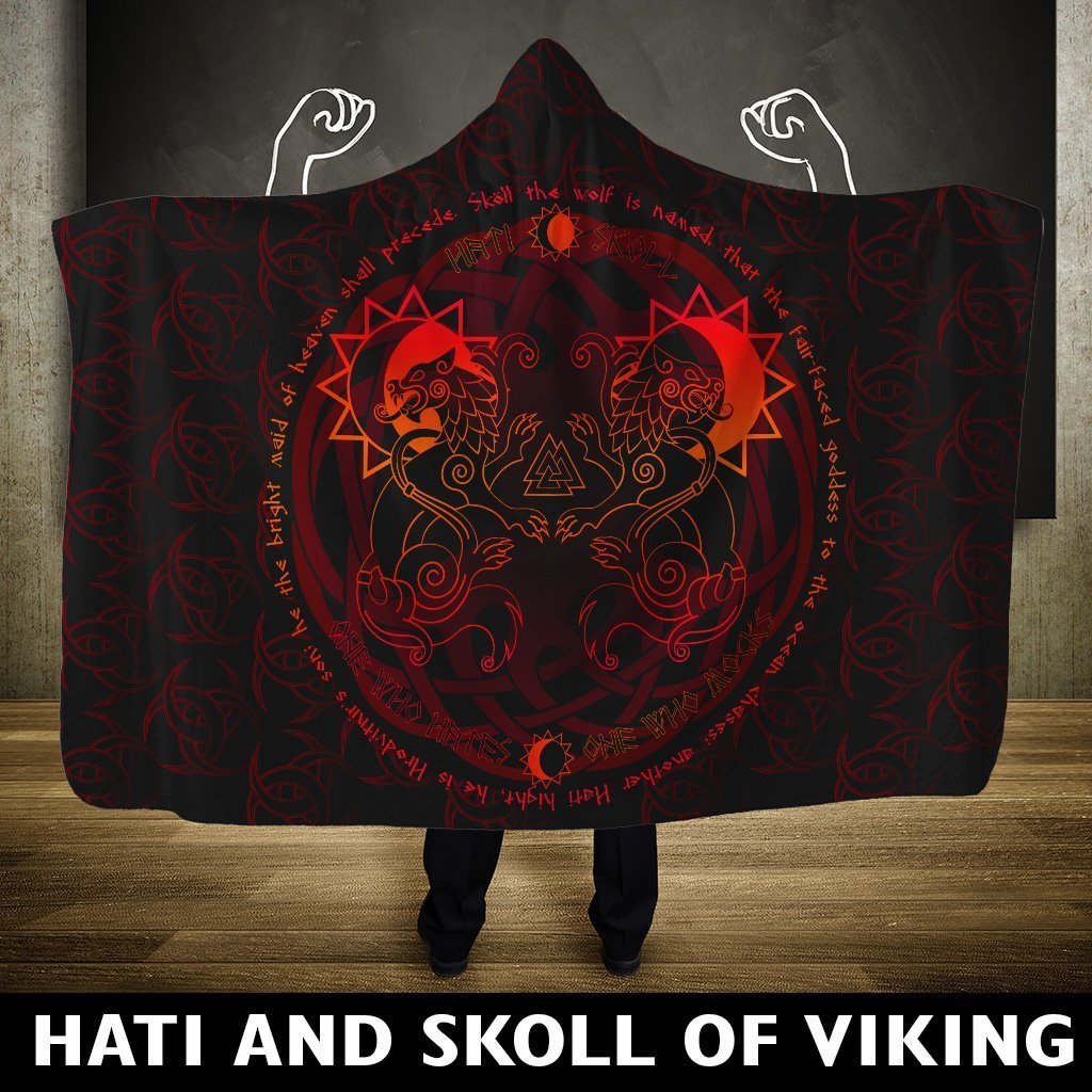 Viking Hooded Blanket - Hati And Skoll PL105-HOODED BLANKETS (P)-PL8386-Hooded Blanket - .-Youth 60"x45"-Vibe Cosy™