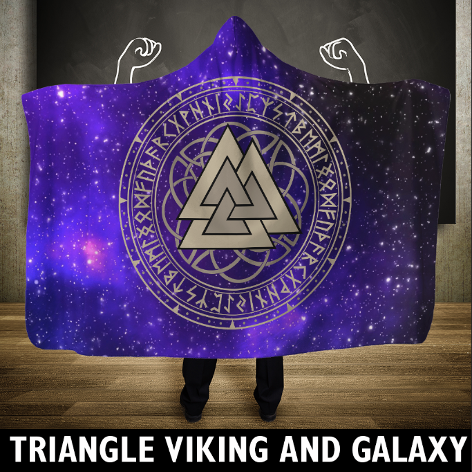 Viking Hooded Blanket - Triangle Viking And Galaxy PL106-HOODED BLANKETS (P)-PL8386-Hooded Blanket - .-Youth 60"x45"-Vibe Cosy™