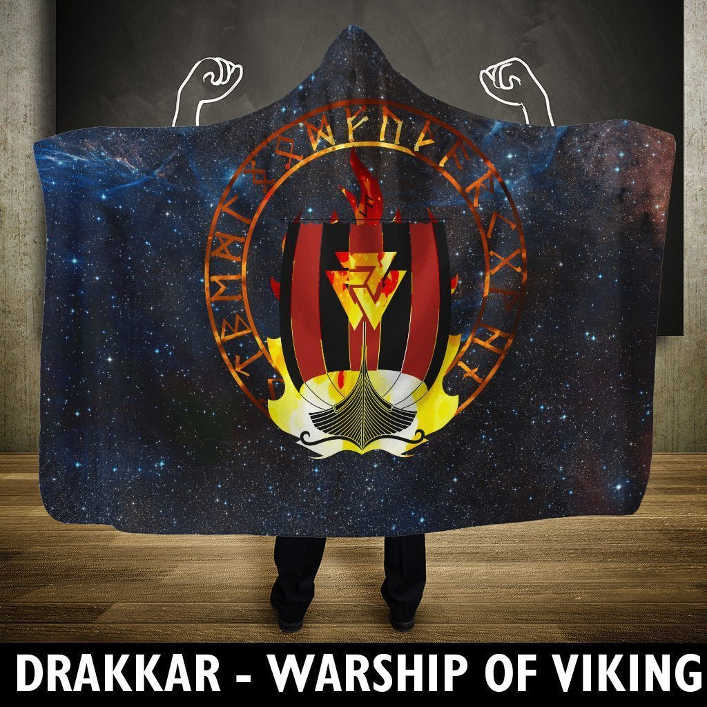 Viking Hooded Blanket - Drakkar Warship Of Viking PL110-HOODED BLANKETS (P)-PL8386-Hooded Blanket - .-Youth 60"x45"-Vibe Cosy™