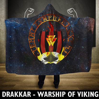 Viking Hooded Blanket - Drakkar Warship Of Viking PL110-HOODED BLANKETS (P)-PL8386-Hooded Blanket - .-Youth 60"x45"-Vibe Cosy™