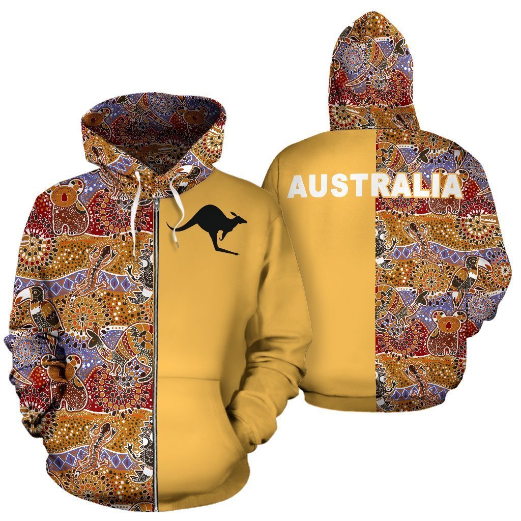 Australia Hoodie Aboriginal Kangaroo In My Heart PL129-Apparel-PL8386-Zipped Hoodie-S-Vibe Cosy™