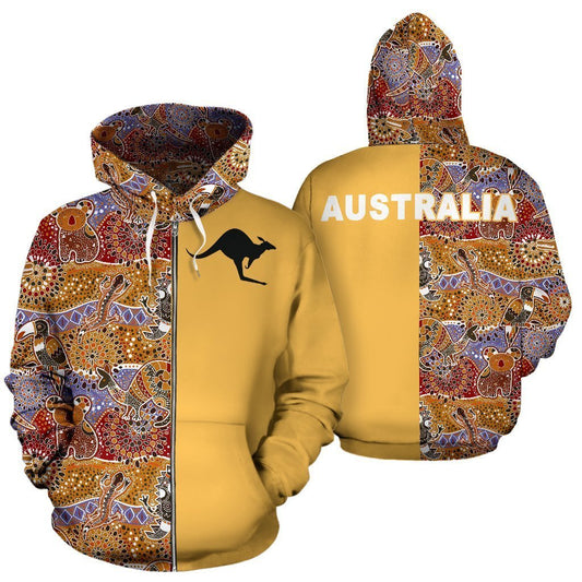 Australia Hoodie Aboriginal Kangaroo In My Heart PL129-Apparel-PL8386-Zipped Hoodie-S-Vibe Cosy™