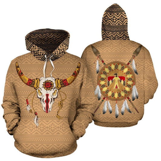 Native American Totem Bison Zip Hoodie PL133-Apparel-PL8386-Hoodie-S-Vibe Cosy™