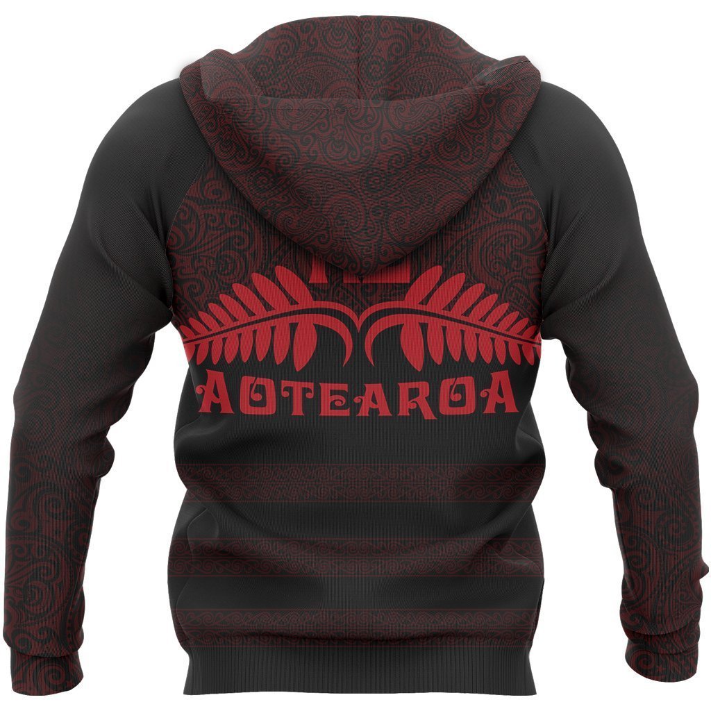 Aotearoa New Zealand Silver Fern Maori Hoodie Red PL138-Apparel-PL8386-Hoodie-S-Vibe Cosy™