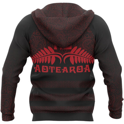 Aotearoa New Zealand Silver Fern Maori Hoodie Red PL138-Apparel-PL8386-Hoodie-S-Vibe Cosy™