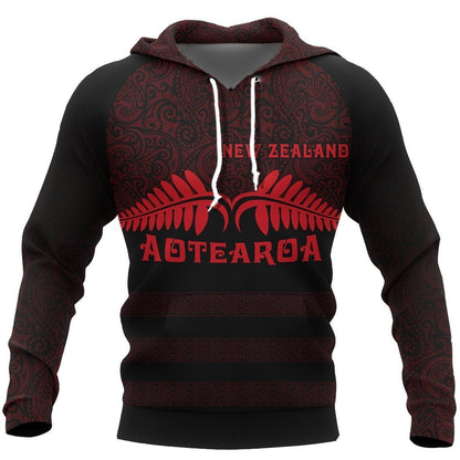 Aotearoa New Zealand Silver Fern Maori Hoodie Red PL138-Apparel-PL8386-Hoodie-S-Vibe Cosy™