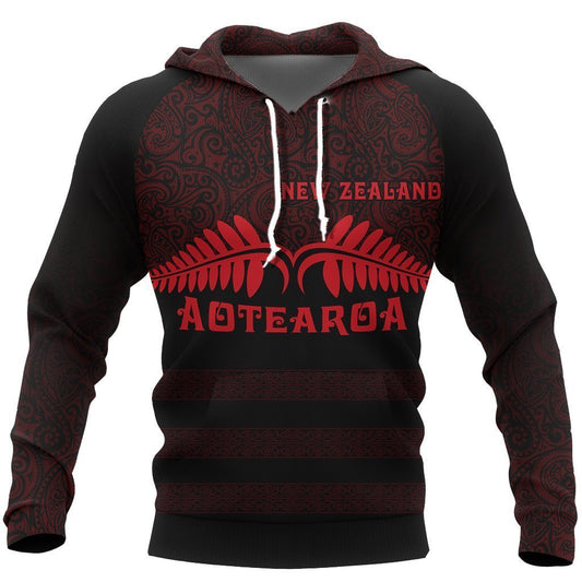 Aotearoa New Zealand Silver Fern Maori Hoodie Red PL138-Apparel-PL8386-Hoodie-S-Vibe Cosy™