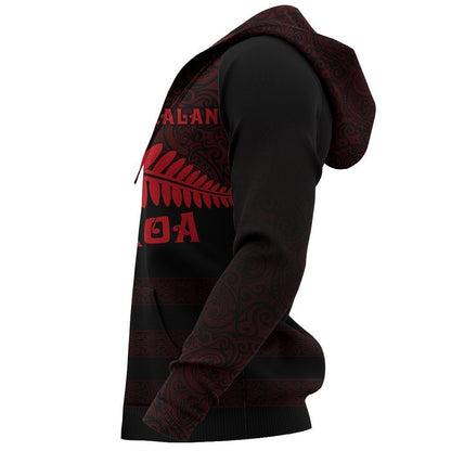 Aotearoa New Zealand Silver Fern Maori Hoodie Red PL138-Apparel-PL8386-Hoodie-S-Vibe Cosy™