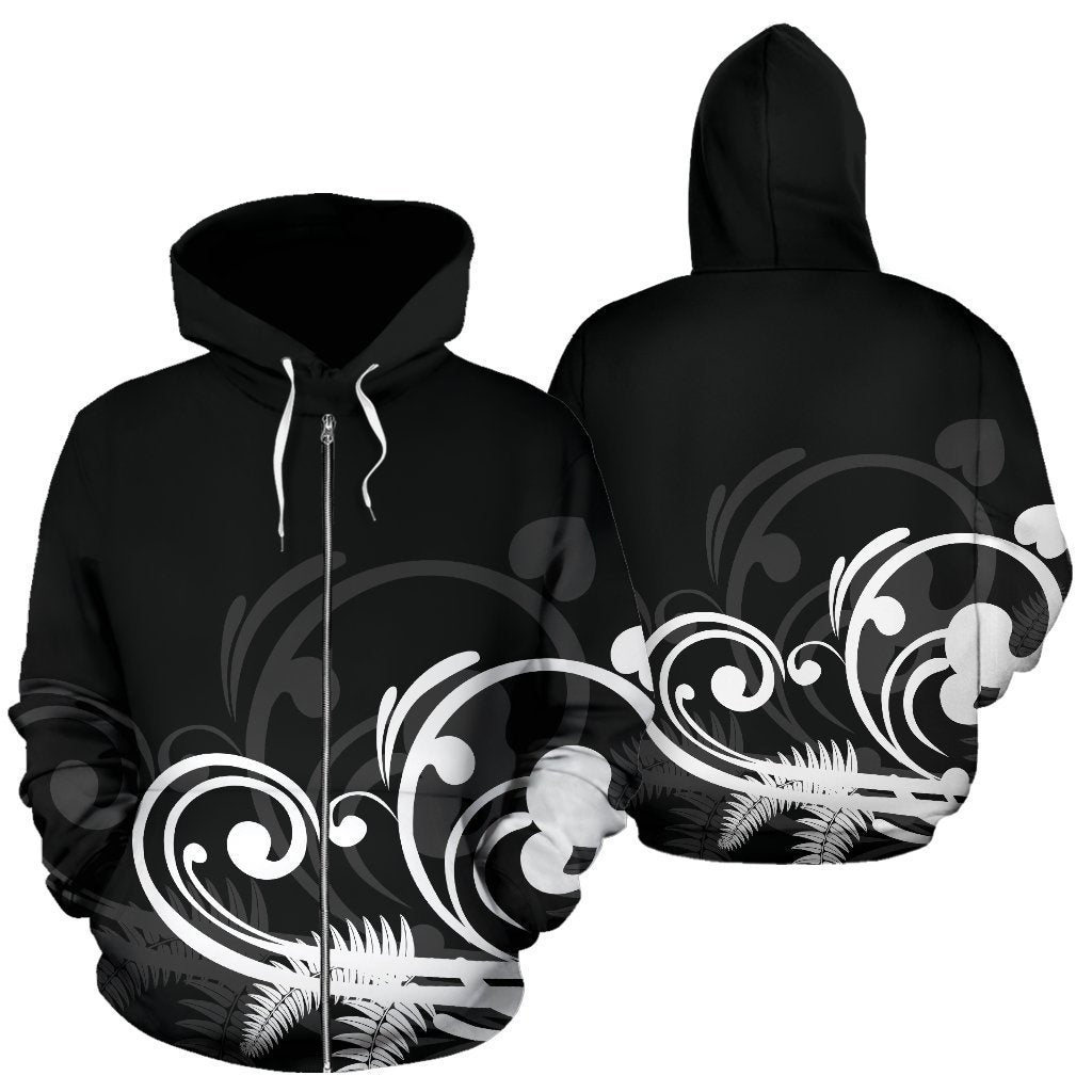 Silver Fern New Zealand Hoodie - Black PL183-Apparel-PL8386-Zipped Hoodie-S-Vibe Cosy™