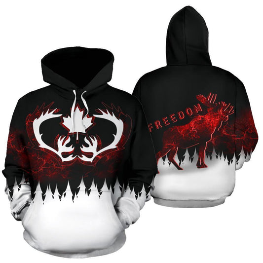 Canada Moose All Over Hoodie - Toward Freedom PL187-Apparel-PL8386-Hoodie-S-Vibe Cosy™