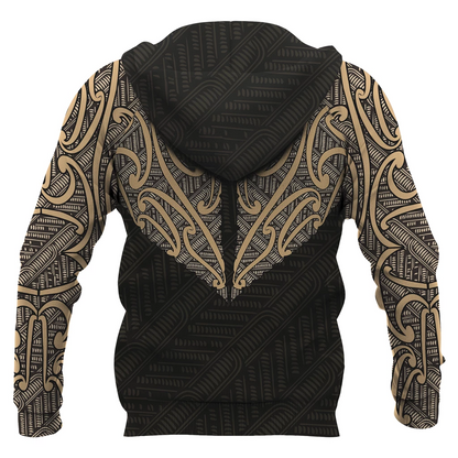 Aotearoa Koru Maori Tattoo All Over Hoodie PL209-Apparel-PL8386-Zipped Hoodie-S-Vibe Cosy™