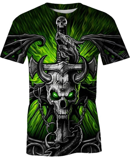 Skull Green PL217-Apparel-PL8386-T- Shirt-S-Vibe Cosy™