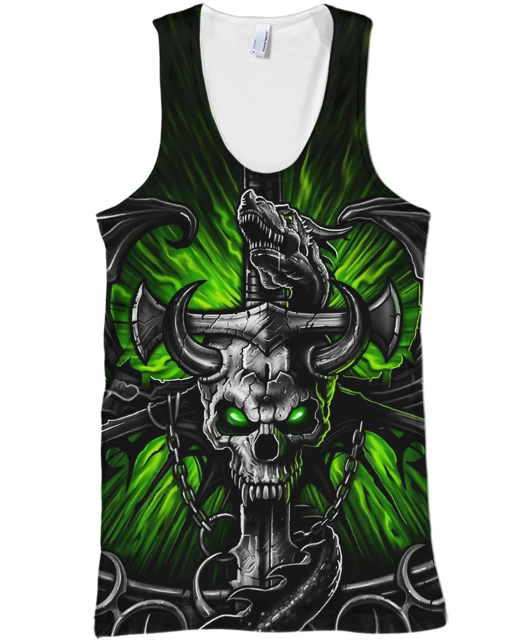 Skull Green PL217-Apparel-PL8386-Tank Top-S-Vibe Cosy™