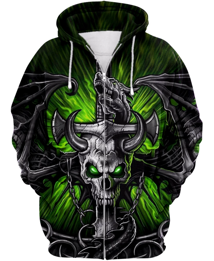 Skull Green PL217-Apparel-PL8386-Zipped Hoodie-S-Vibe Cosy™