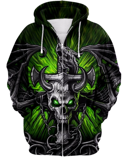 Skull Green PL217-Apparel-PL8386-Zipped Hoodie-S-Vibe Cosy™