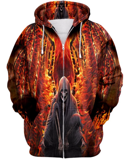 Skull Fire PL219-Apparel-PL8386-Zipped Hoodie-S-Vibe Cosy™