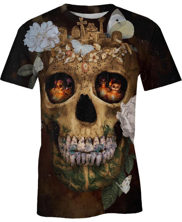Skull Flower PL226-Apparel-PL8386-T- Shirt-S-Vibe Cosy™