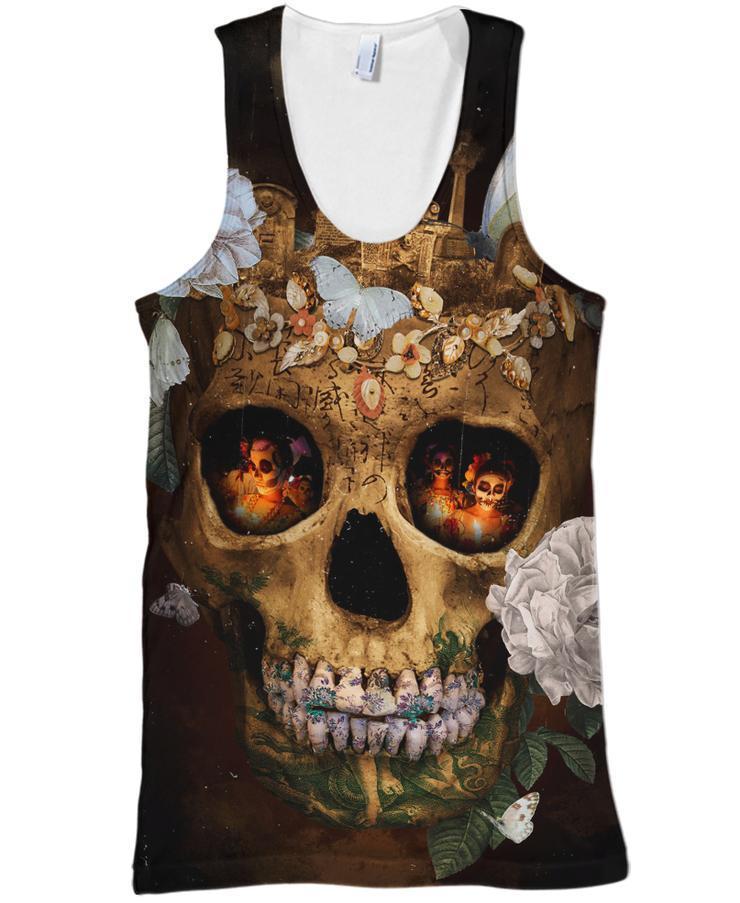 Skull Flower PL226-Apparel-PL8386-Tank Top-S-Vibe Cosy™